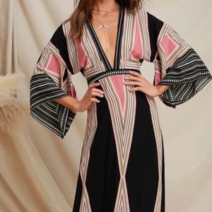 Black & Pink Print Bohemian Style Maxi Dress!